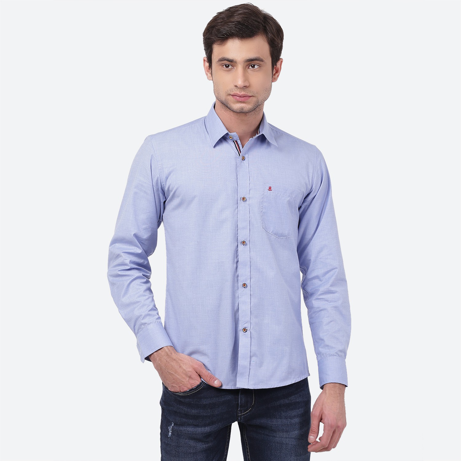 TAHVO Men Solid Casual Blue Shirt 