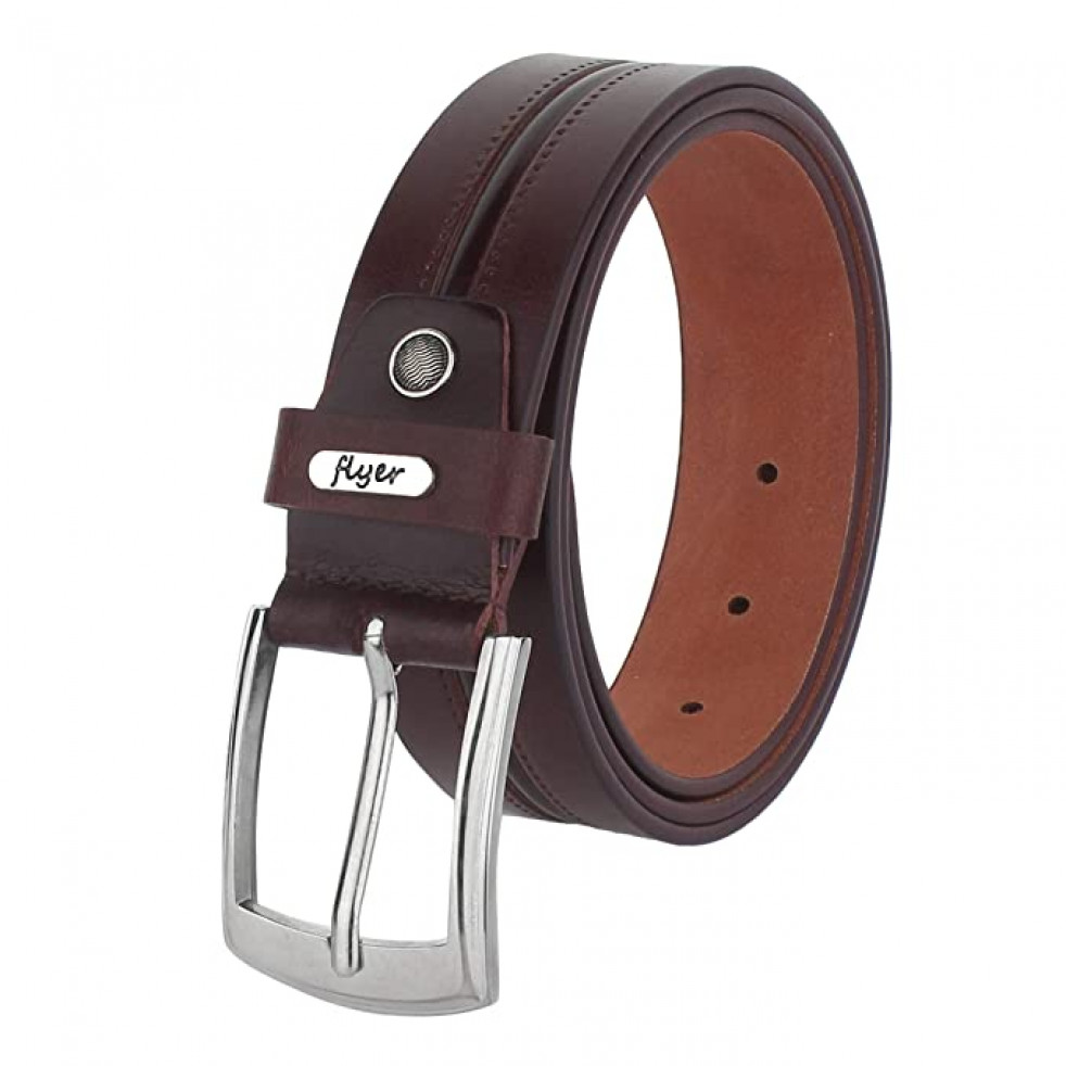 Flyer Men's BR2325 Brown Leather belt (Formal/Casual)Adjustable Size Buckle