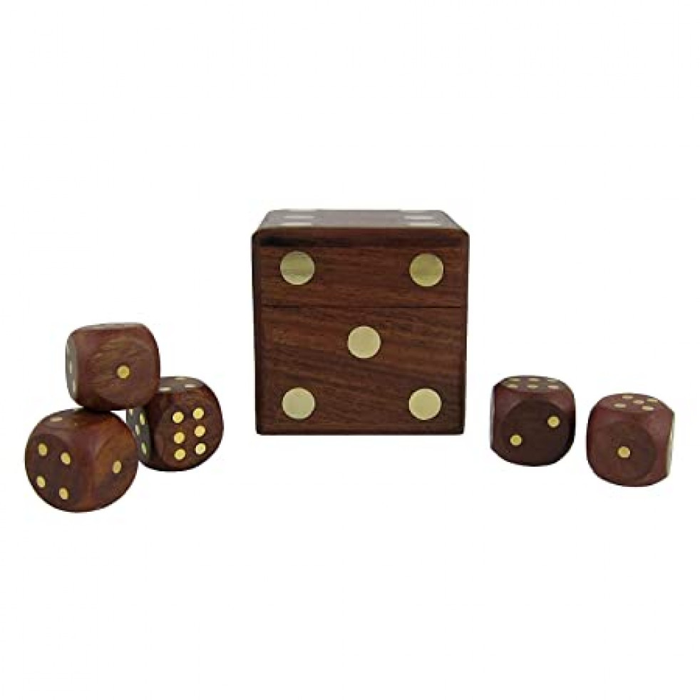 Pebble Crafts Wooden Game Brown Dice Cum Paper Weight
