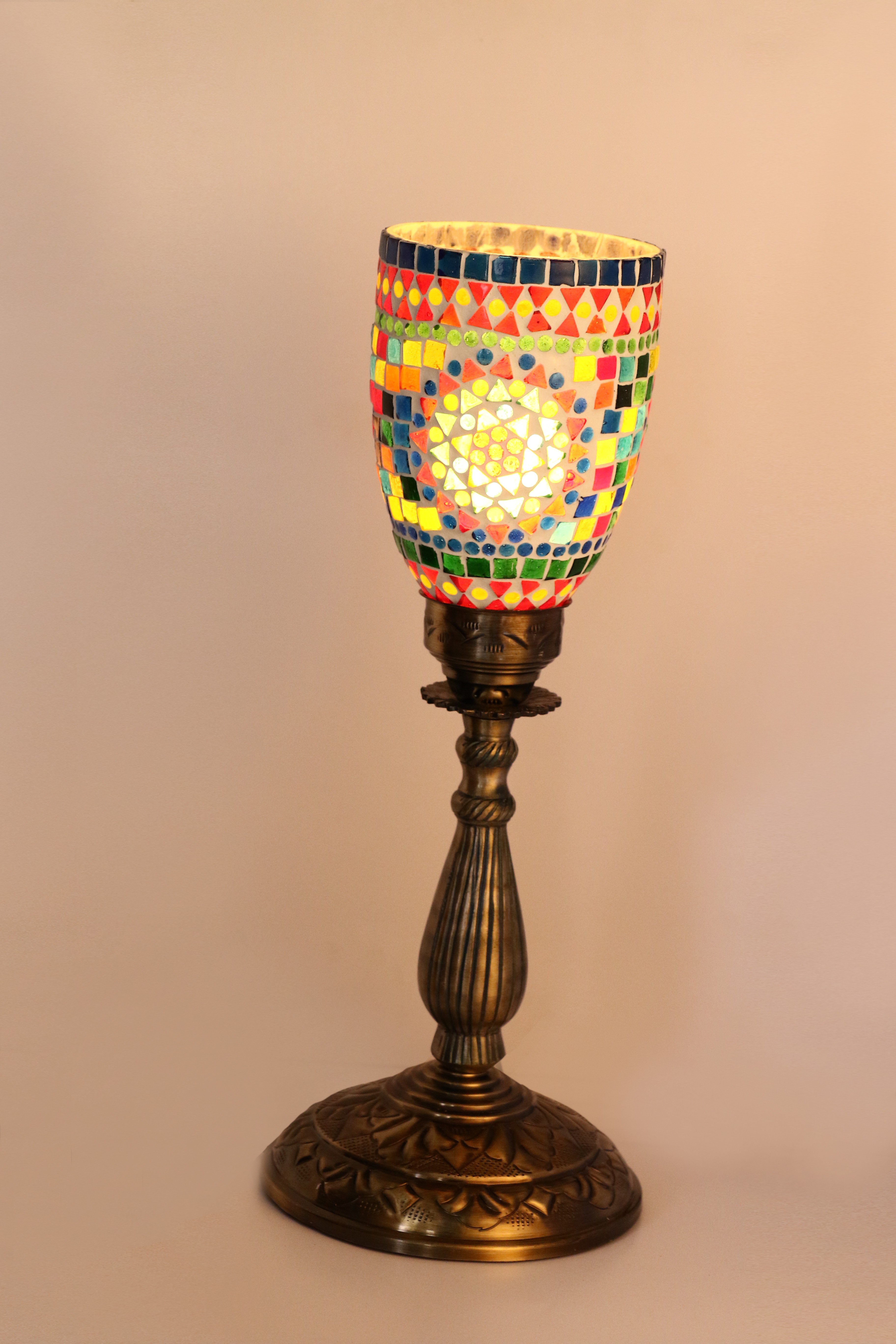 Antique Style Metal & Glass Table Lamp For Home
