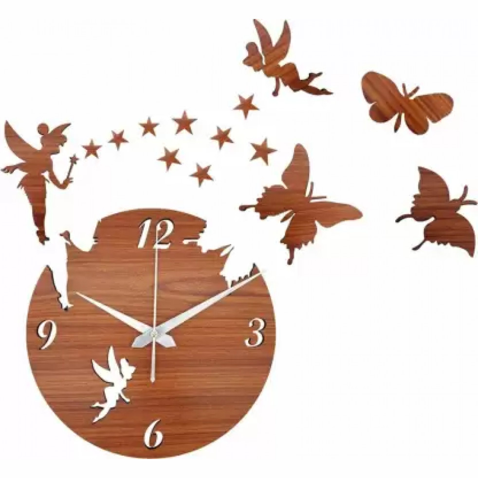 Fashion Bay Butterfly Shape Analog 50X50 Cm Wall Clock(Brown,Without Glass)