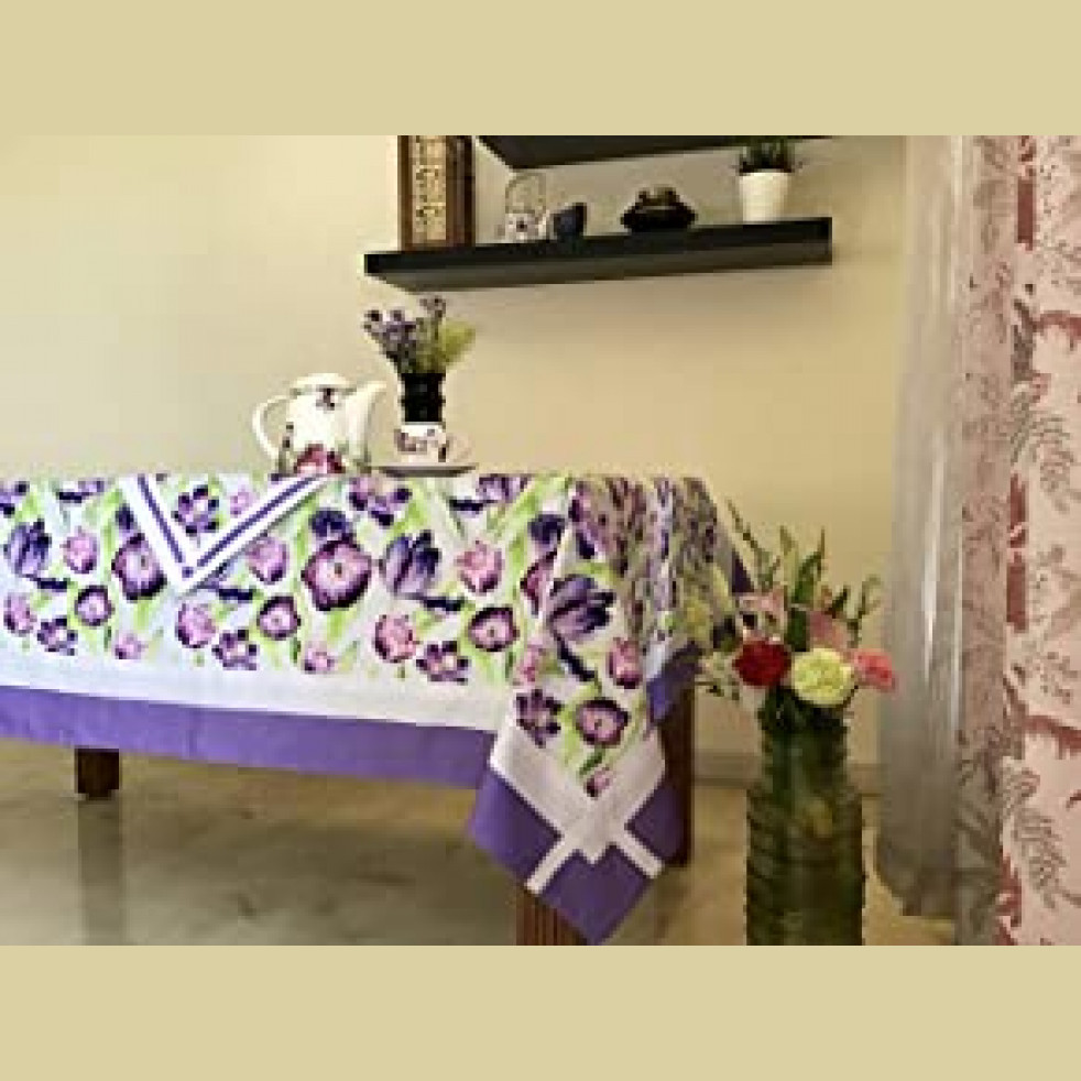 Tara Sparkling Homes Cotton 6 Seater Table Cover - Violet