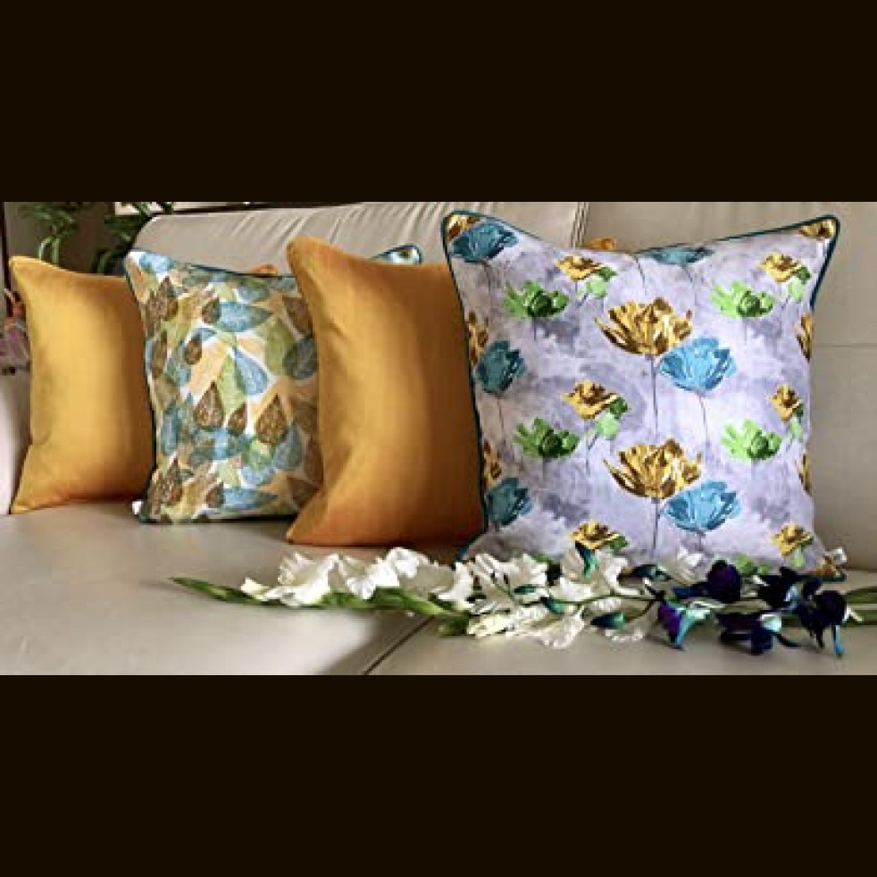 Tara Sparkling Homes Reversible Flip Cushion Covers - Grey And Aqua Blue - (Set Of 4)
