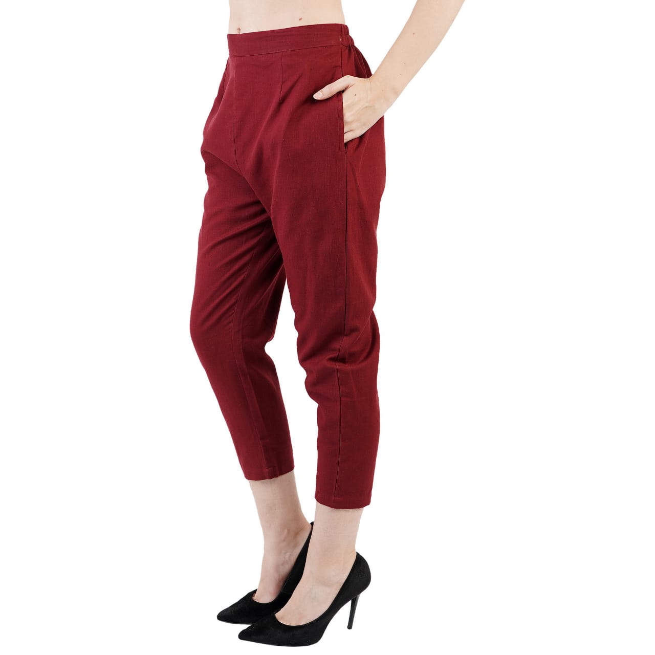 Women's Cotton Blend Formal Wear Ankle Length Straight Pants For Girls (Maroon)