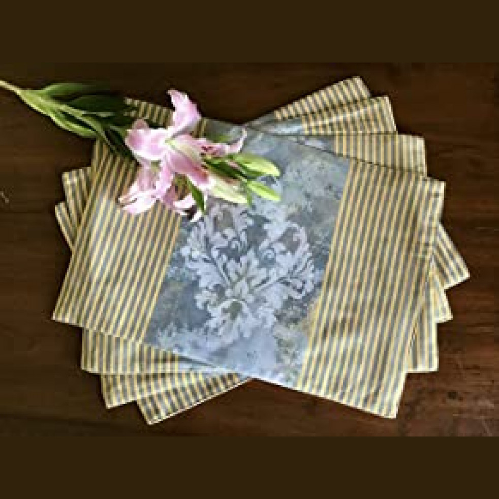 Tara Sparkling Homes Premium Cotton Table Mats/Place Mats - Silver - (Set Of 4)