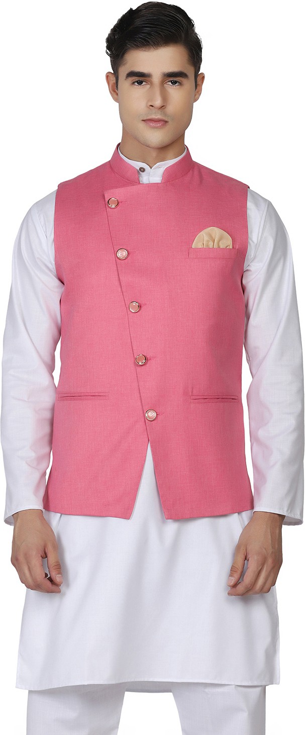 TAHVO Sleeveless Solid Men Jacket  - Pink