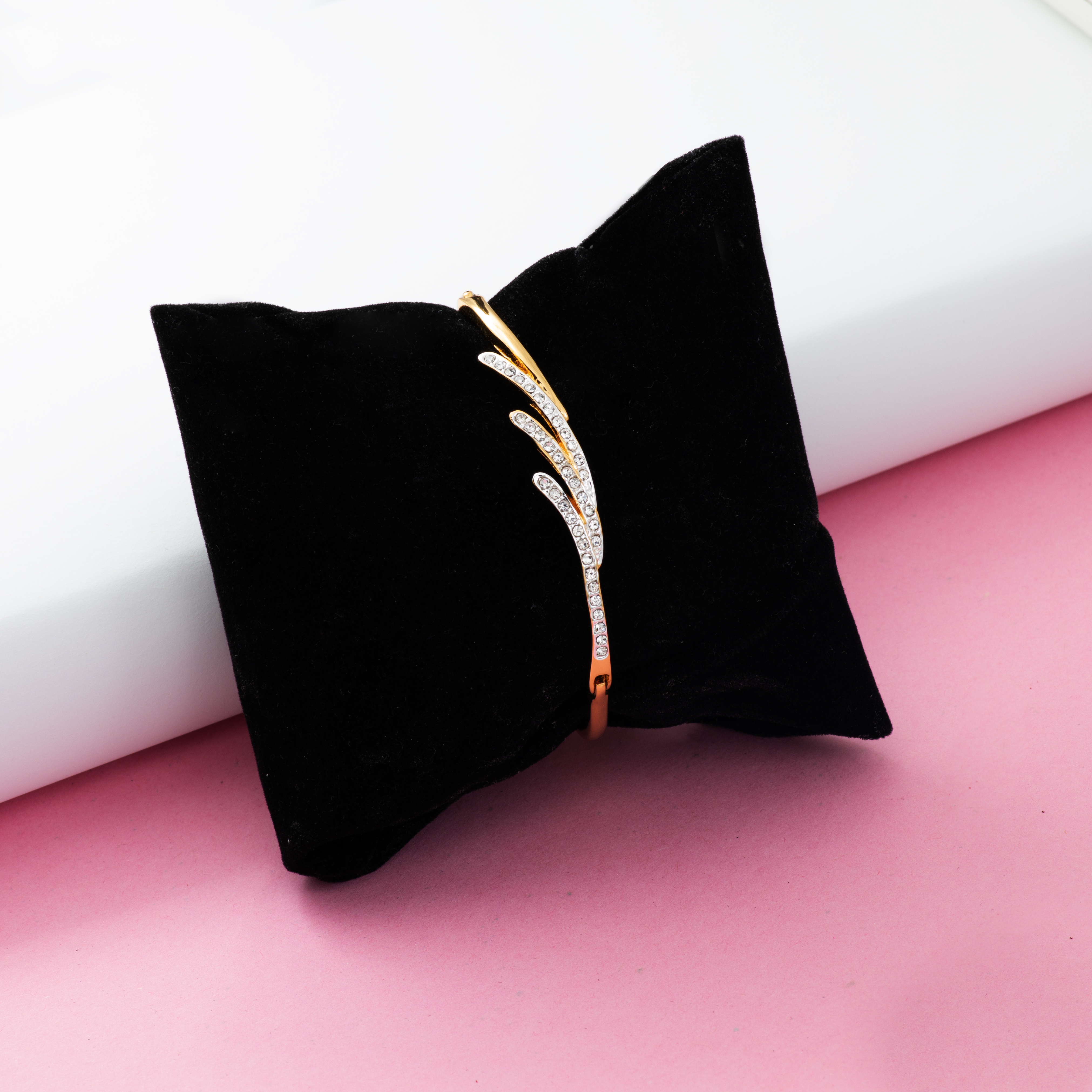 Estele Gold & Rhodium Plated Wave Designer Twin Line Wrap Cuff Bracelet for Women