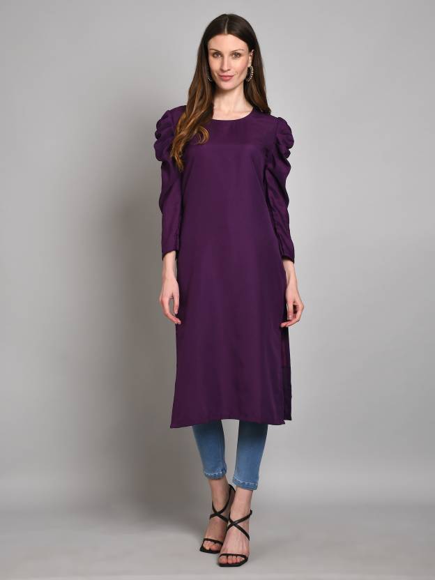 Women Solid Cotton Rayon Straight KurtaÃ‚Â (Purple)