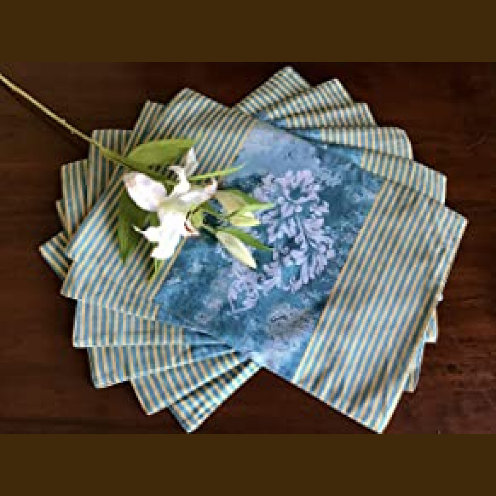 Tara Sparkling Homes Premium Cotton Table Mats/Place Mats - Blue - (Set Of 6)