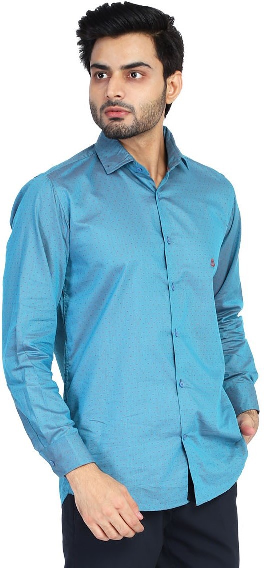 TAHVO Men Self Design Formal Blue Shirt 