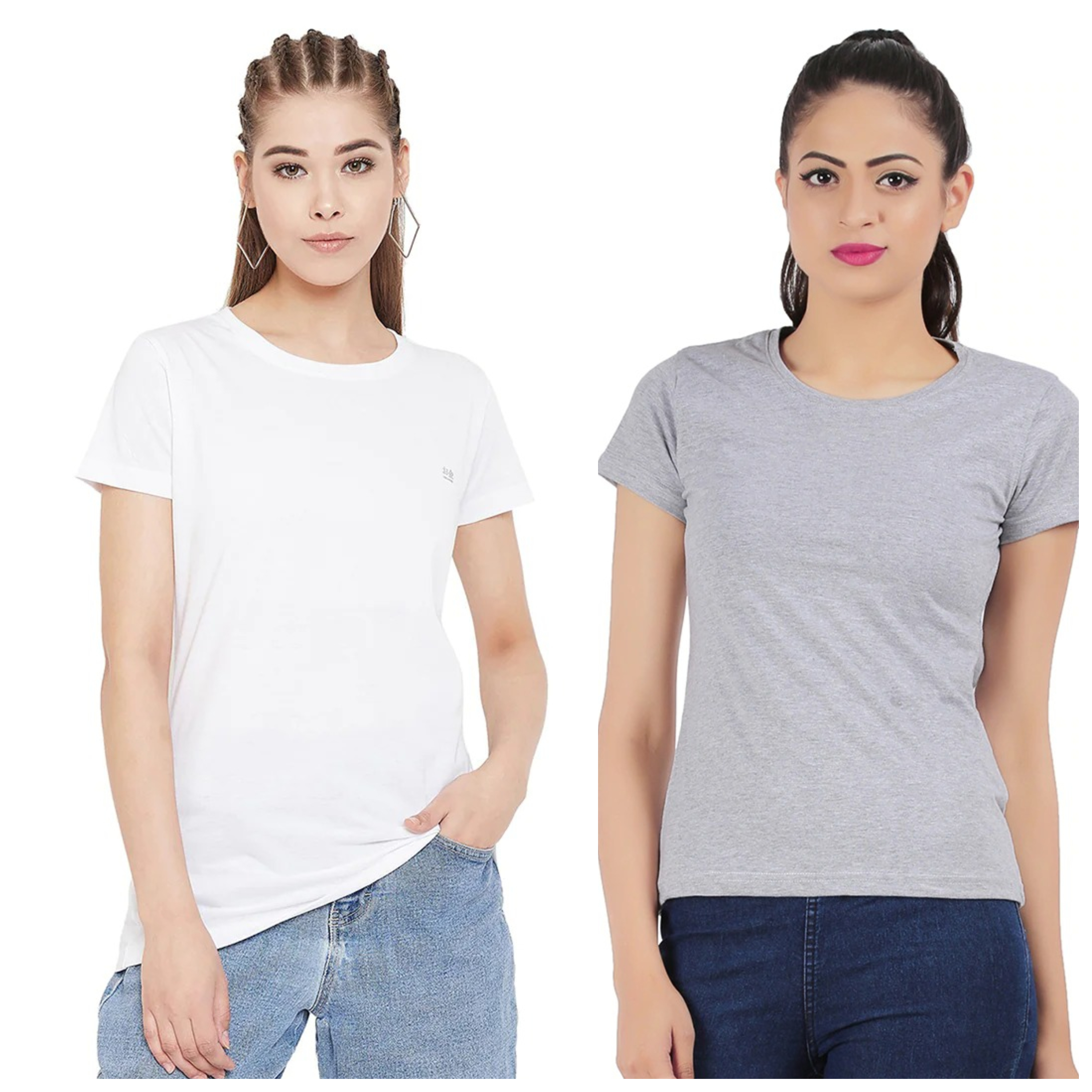 Tijuca Fashion Girls Half Sleeves Grey and White T-Shirts Combo Pack (Multi)