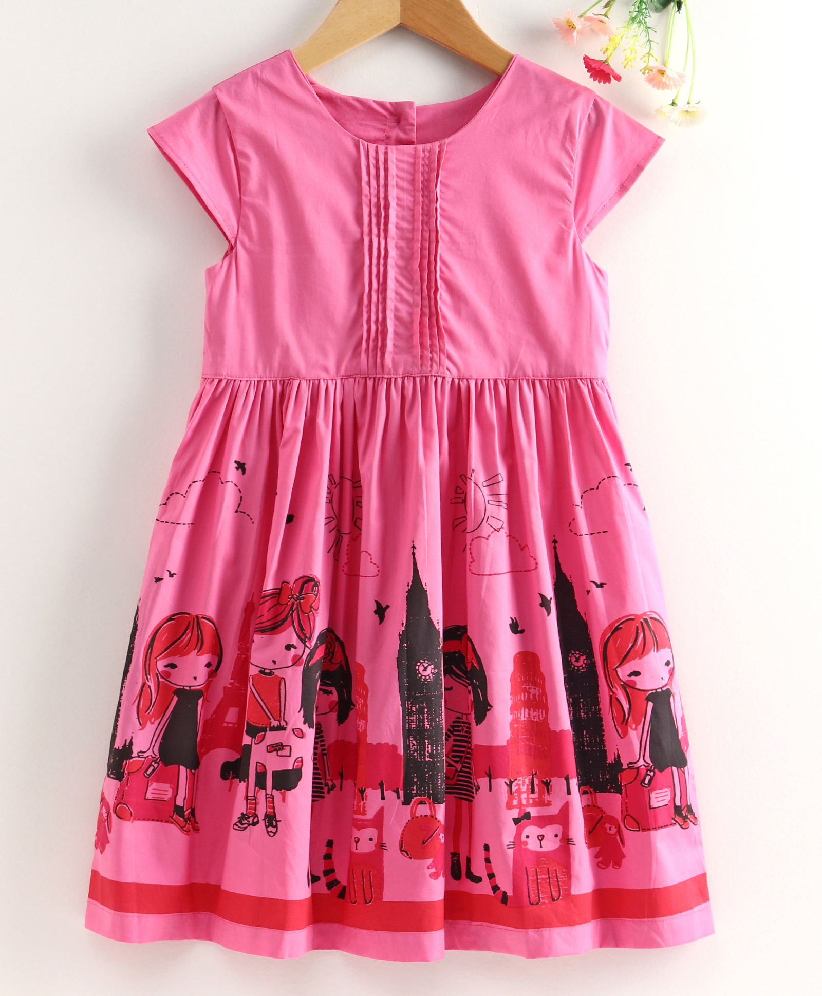 C-Knits Cotton baby dress girls printed girls frock - Pink