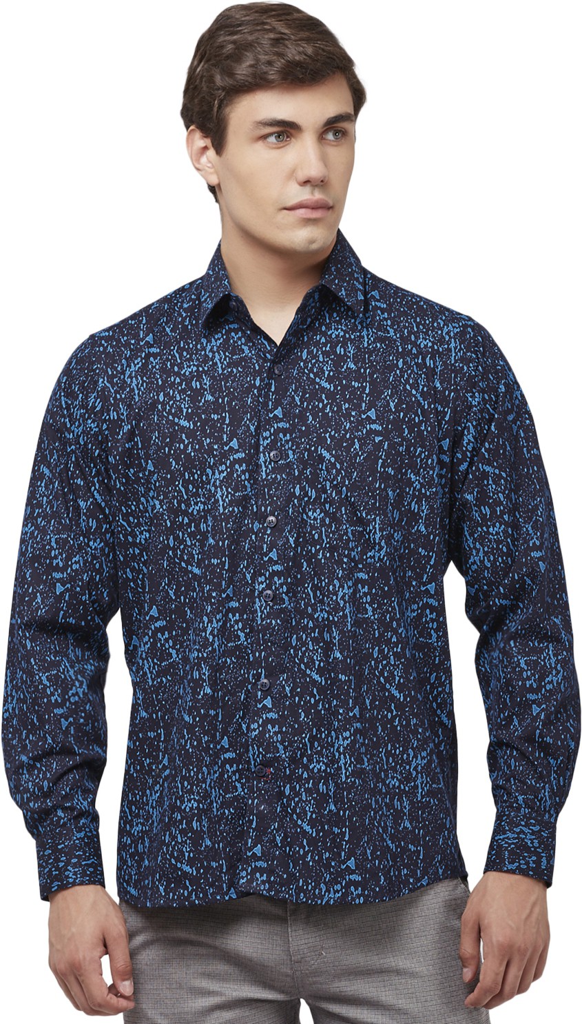 TAHVO Men Printed Casual Blue Shirt
