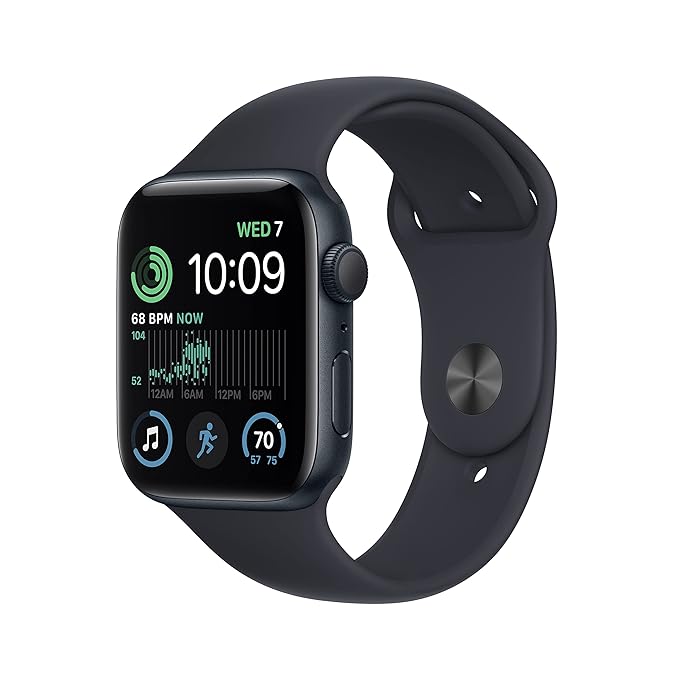 Apple Watch SE (2nd Gen) [GPS 44 mm] Smart Watch w/Midnight Aluminium Case & Midnight Sport Band. Fitness & Sleep Tracker, Crash Detection, Heart Rate Monitor, Retina Display, Water Resistant
