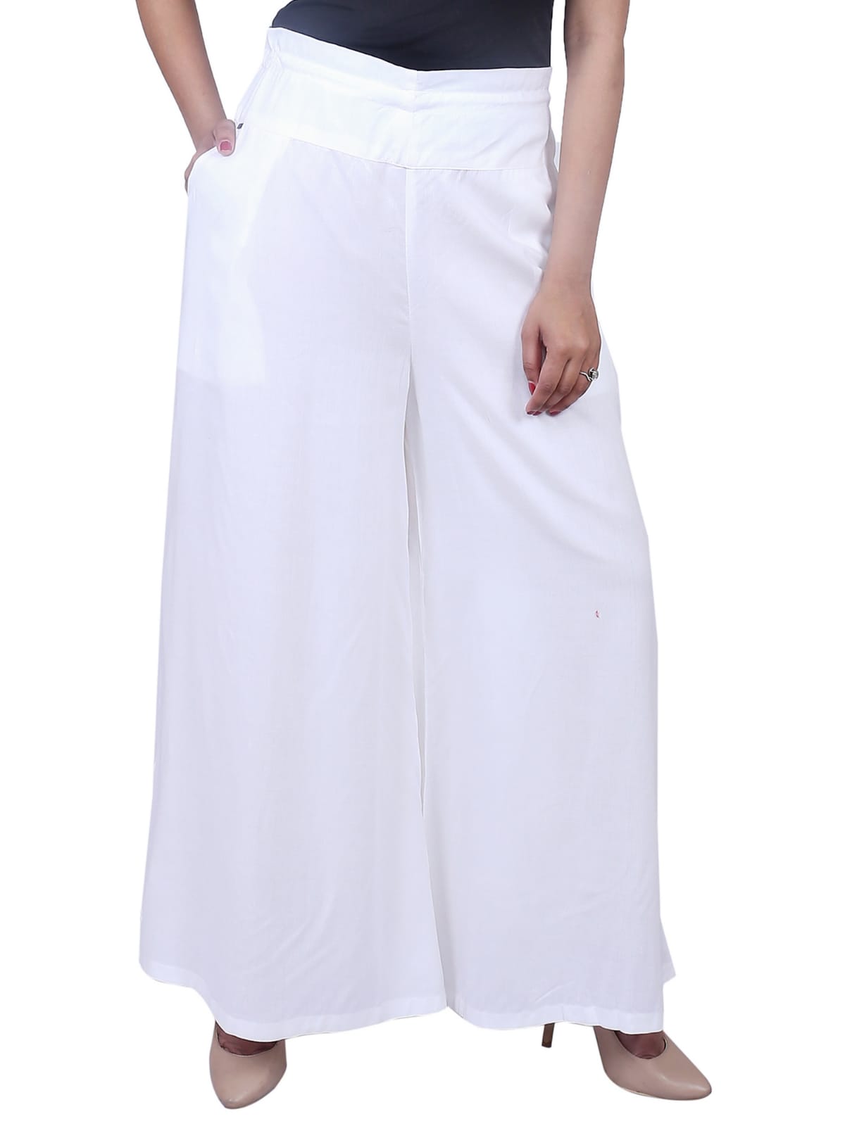 Women's Solid Color Rayon Stylish Palazzo Bottom wear (White)