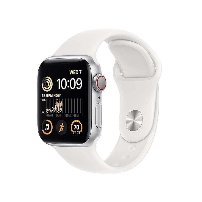 Apple Watch SE (2nd Gen) [GPS + Cellular 40 mm] Smart Watch w/Silver Aluminium Case & White Sport Band. Fitness & Sleep Tracker, Crash Detection, Heart Rate Monitor, Retina Display, Water Resistant