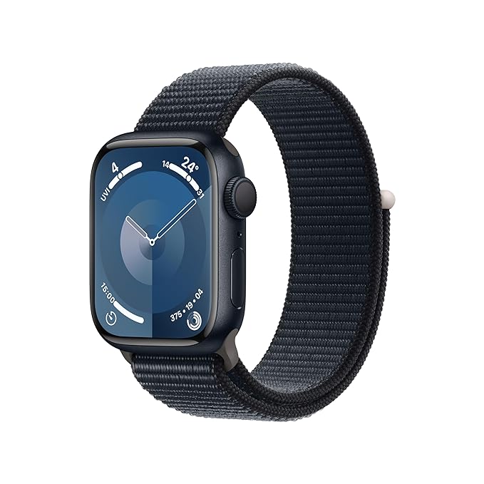 Apple Watch Series 9 [GPS 41mm] Smartwatch with Midnight Aluminum Case with Midnight Sport Loop One Size. Fitness Tracker, Blood Oxygen & ECG Apps, Always-On Retina Display, Water Resistant
